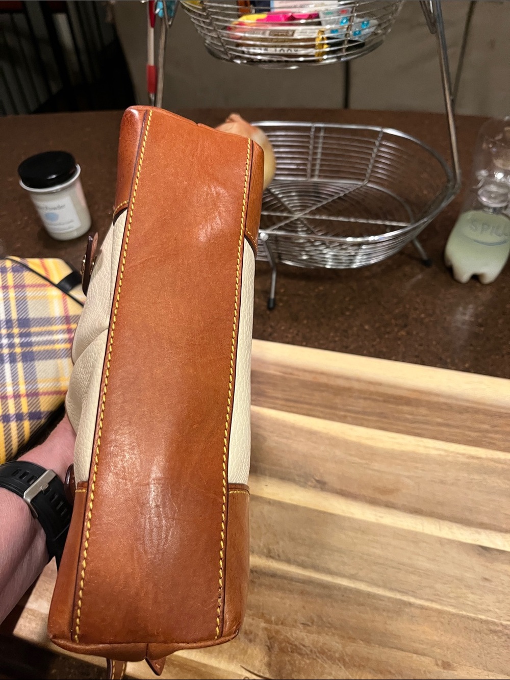 Dooney & Bourke Cream and Brown Leather-Trim Shoulder Bag - Picture 6 of 6